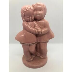 Vintage Retro MCM Pink Tree Stump Heart Hugging Boy Girl Shawnee Pottery Vase